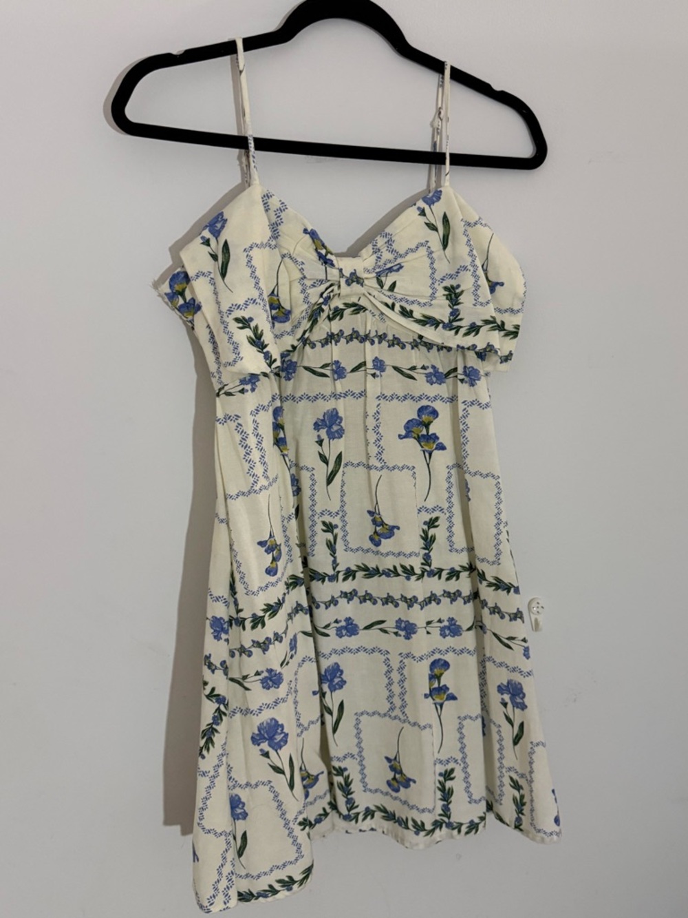 Floral Spaghetti Strap Summer Dress - Cream & Blue